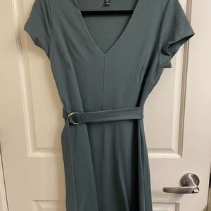 RW&CO. Teal V-Neck Midi Dress with Belt